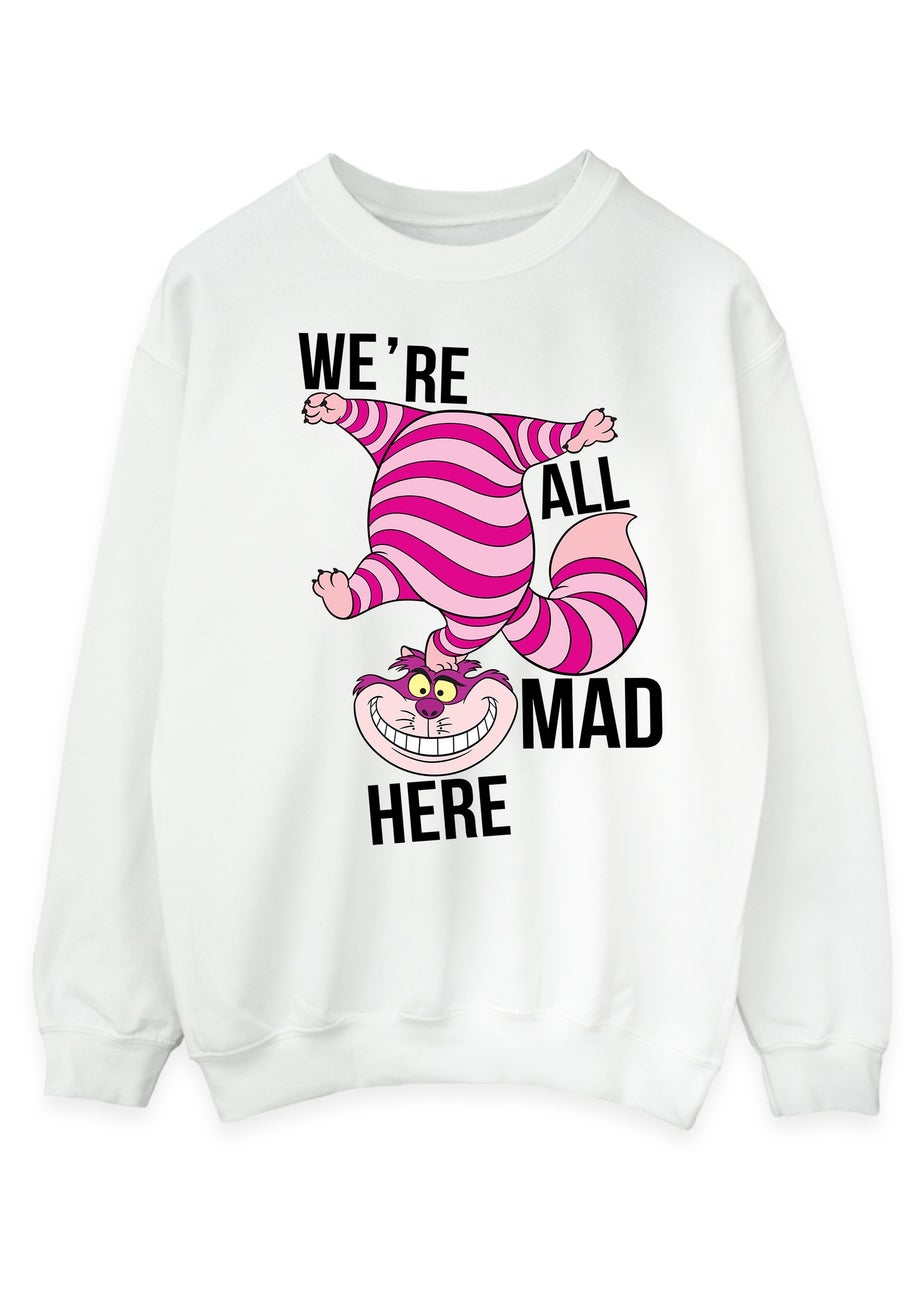 Disney Alice In Wonderland All Mad Here White Graphic Sweatshirt