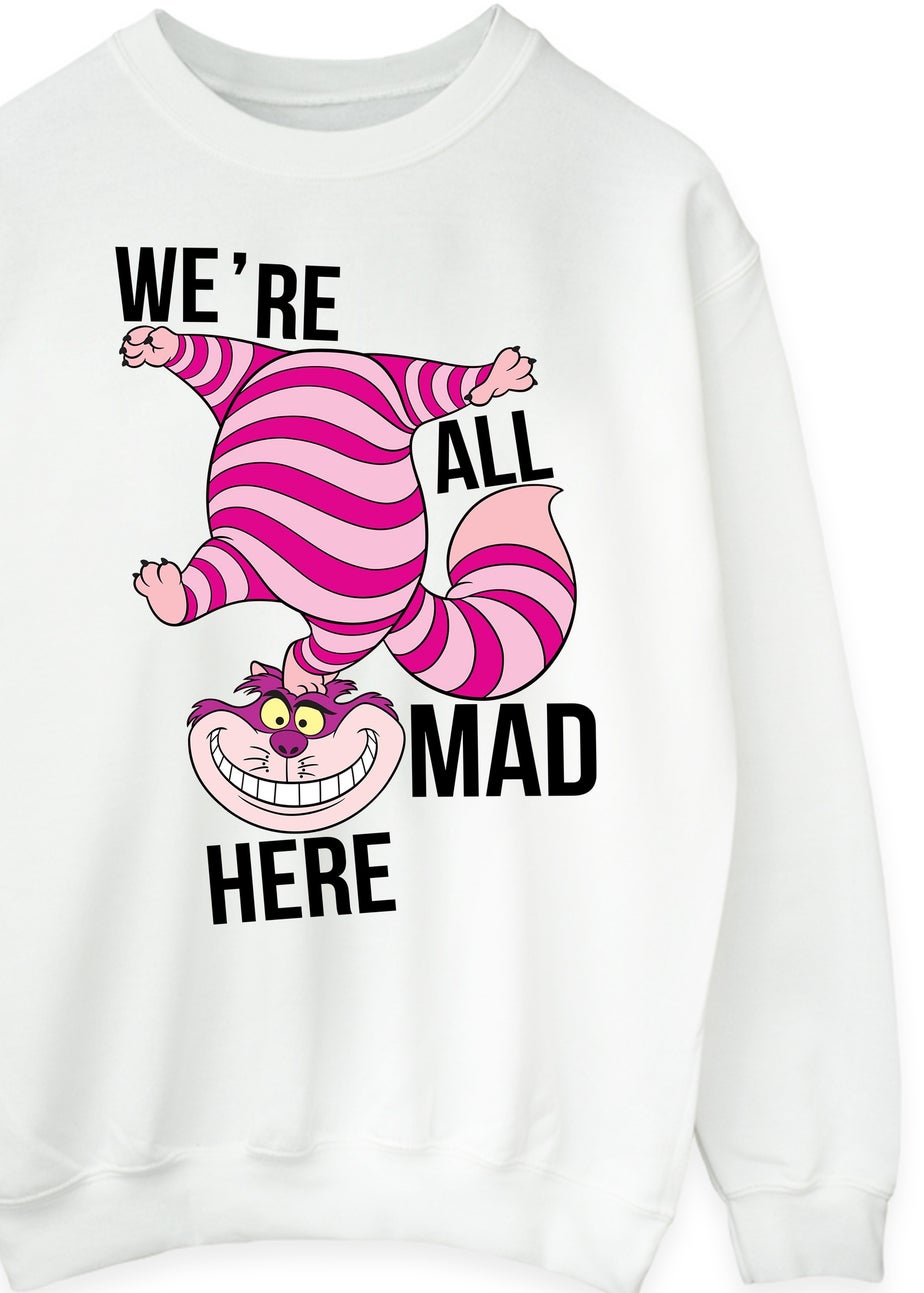 Disney Alice In Wonderland All Mad Here White Graphic Sweatshirt