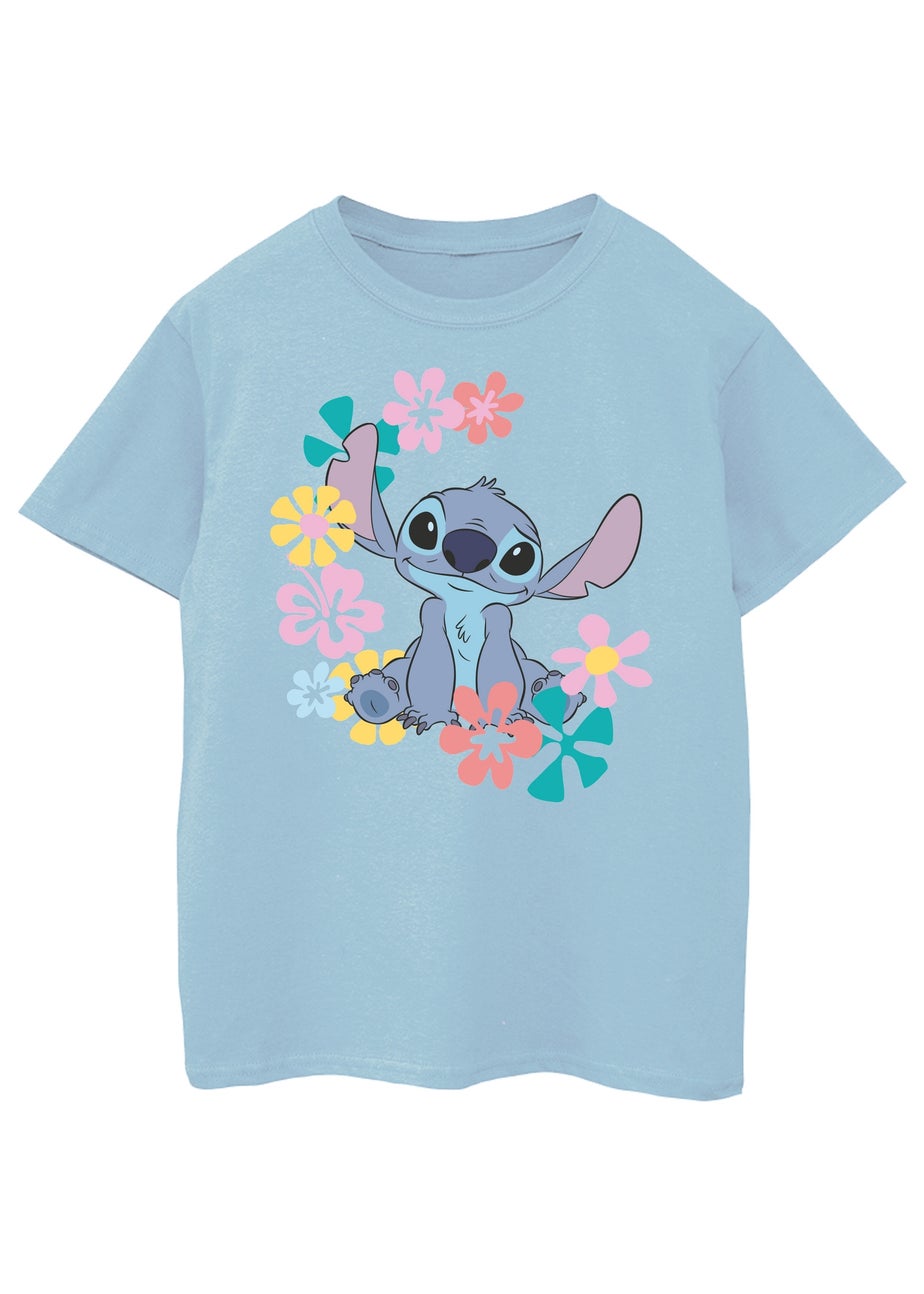 Disney Lilo & Stitch Flowers Girls Blue Graphic T-Shirt (3-13 Years)