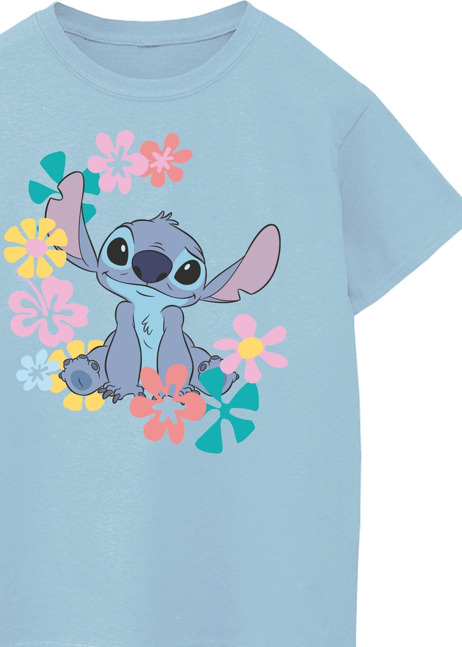 Disney Lilo & Stitch Flowers Girls Blue Graphic T-Shirt (3-13 Years)