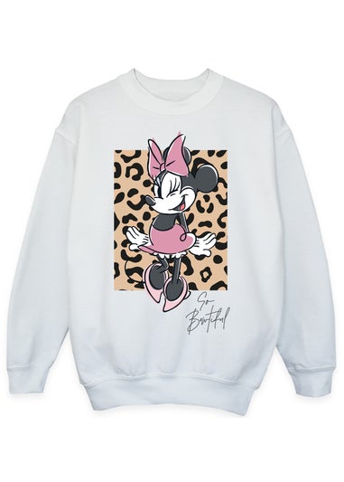 Disney Minnie Mouse So Bowtiful Leopard Girls White Graphic Sweatshirt (3-13 Years)