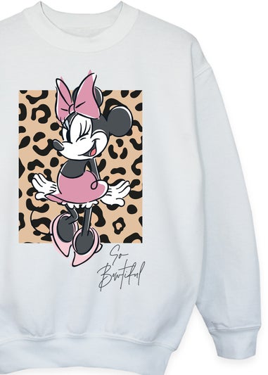 Disney Minnie Mouse So Bowtiful Leopard Girls White Graphic Sweatshirt (3-13 Years)