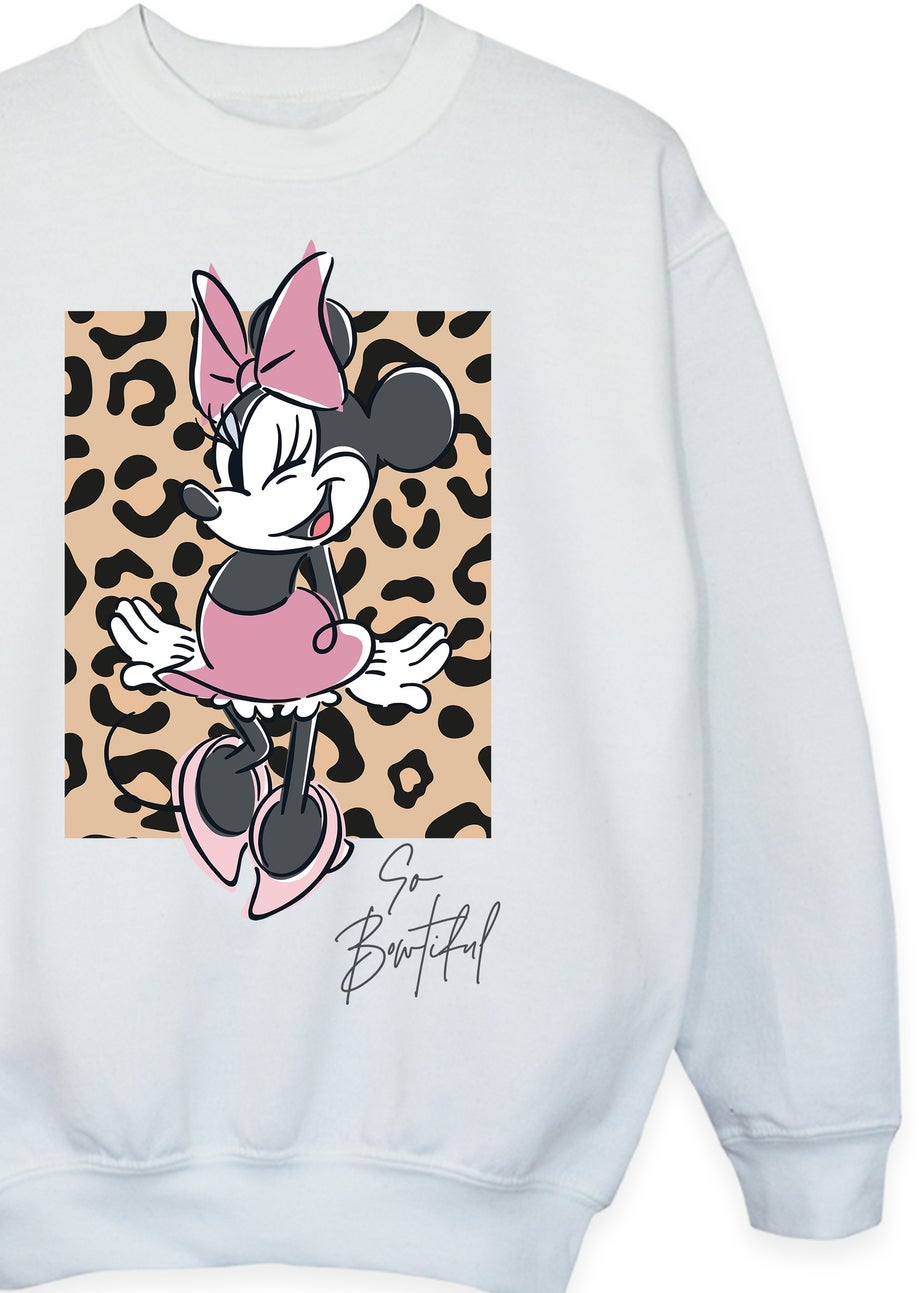 Disney Minnie Mouse So Bowtiful Leopard Girls White Graphic Sweatshirt (3-13 Years)