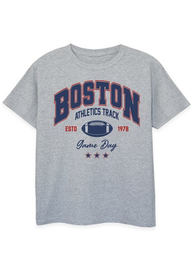 Brands In Boston Athletics Track Kids Grey Graphic T-Shirt (3-13 Years)