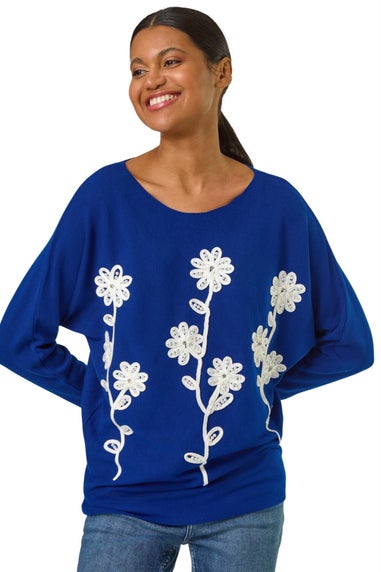 Roman Royal Blue Floral Embroidery Knit Jumper