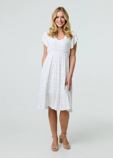 Izabel London White Embellished Relaxed Midi Dress
