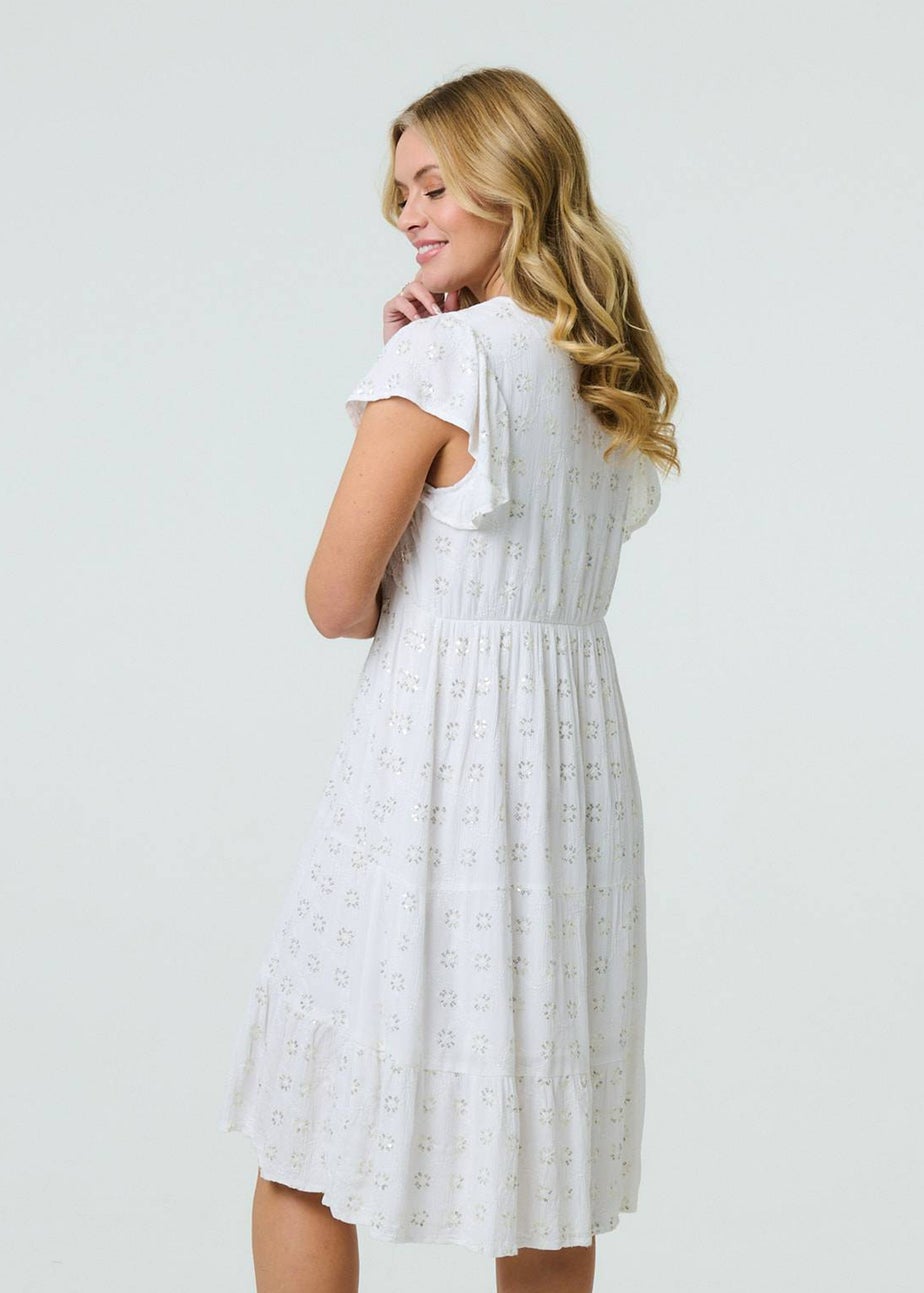 Izabel London White Embellished Relaxed Midi Dress