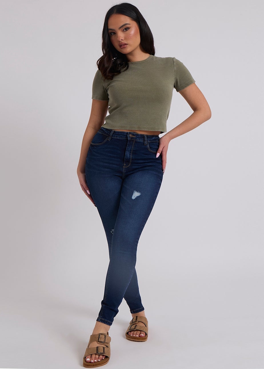 Urban Bliss Blue High Rise Slim Ripped Jean