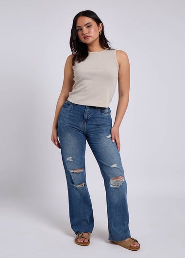 Urban Bliss Blue Ripped Flare Jean