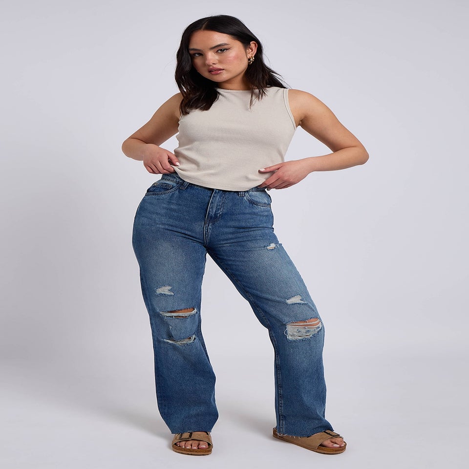 Urban Bliss Blue Ripped Flare Jean