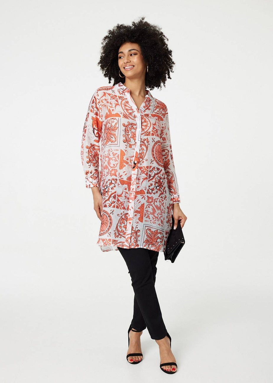 Izabel London Coral Mosaic Print Longline Blouse Dress