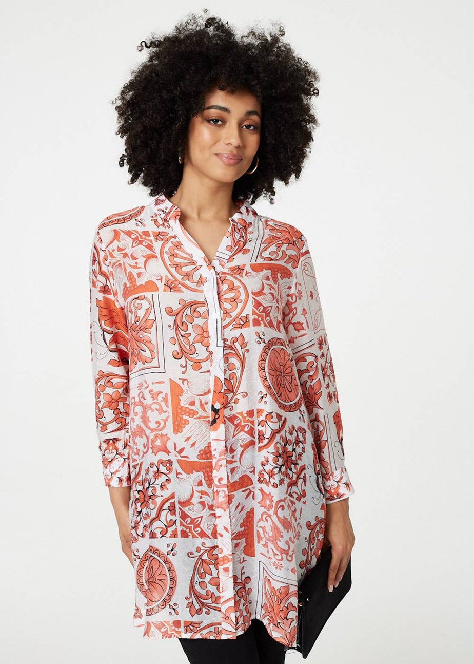 Izabel London Coral Mosaic Print Longline Blouse Dress