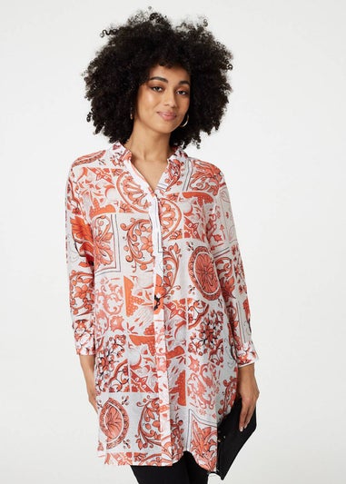 Izabel London Coral Mosaic Print Longline Blouse Dress