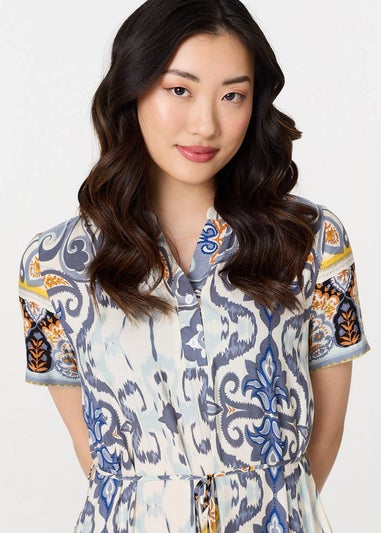 Izabel London Grey Patchwork Print Short Sleeve Midi Dress