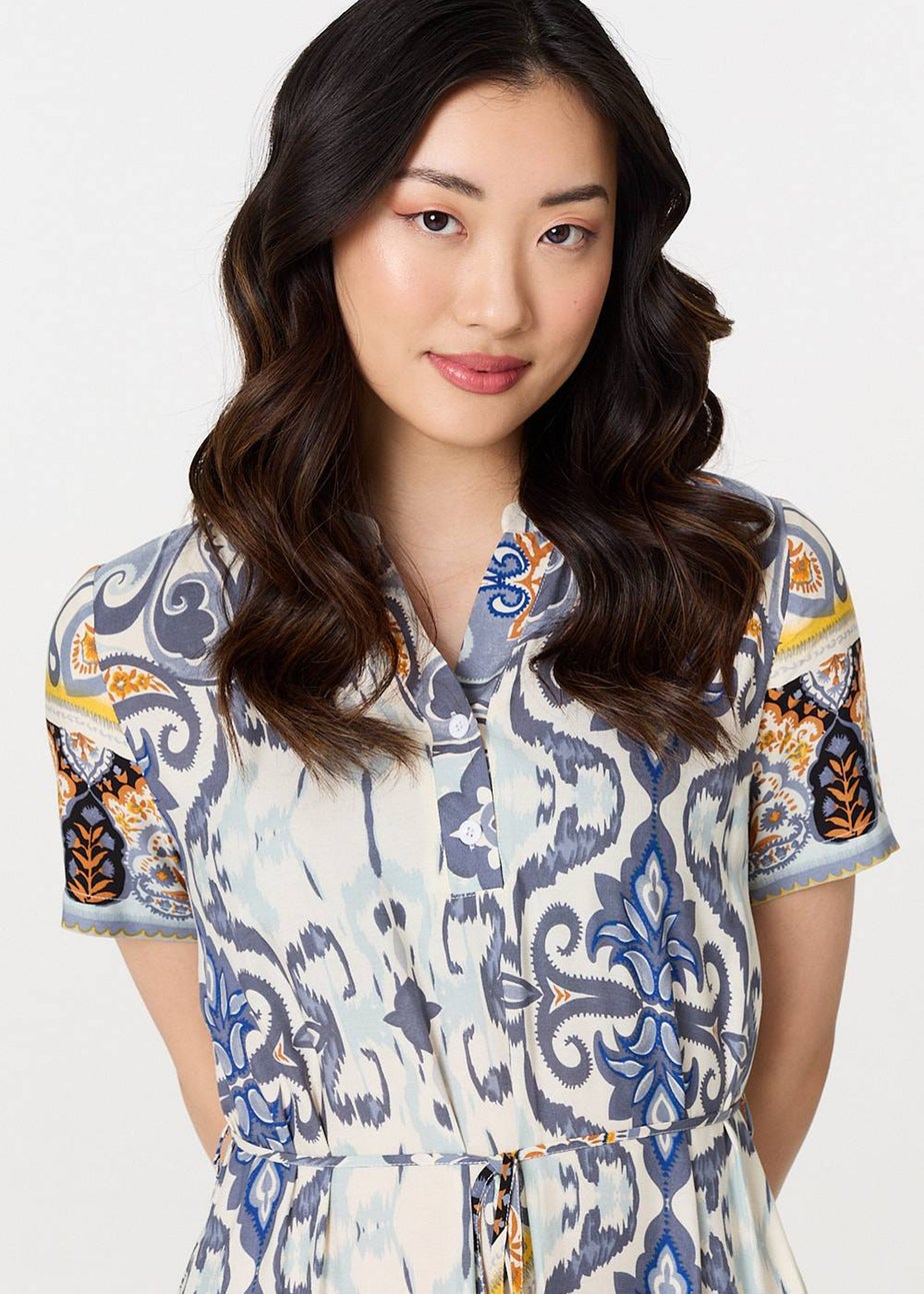 Izabel London Grey Patchwork Print Short Sleeve Midi Dress