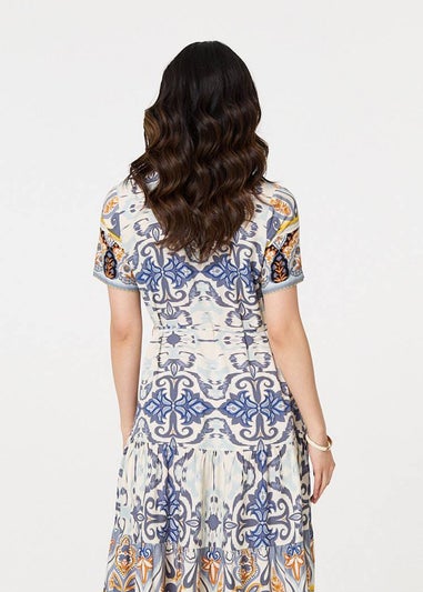 Izabel London Grey Patchwork Print Short Sleeve Midi Dress