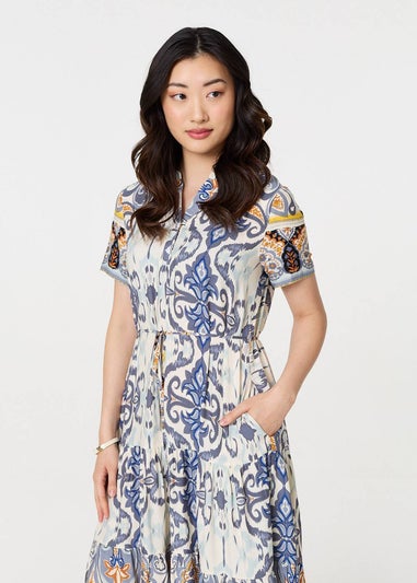 Izabel London Grey Patchwork Print Short Sleeve Midi Dress