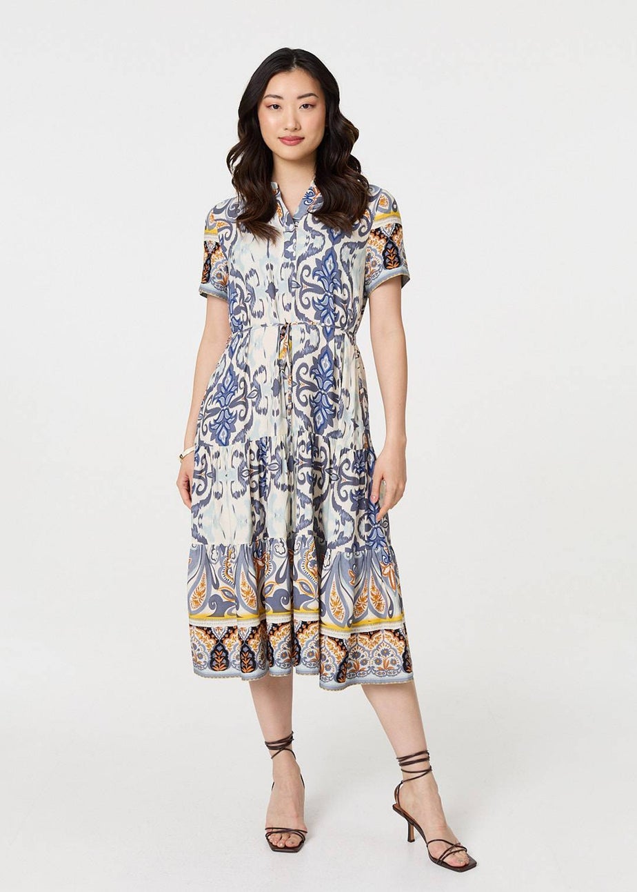 Izabel London Grey Patchwork Print Short Sleeve Midi Dress
