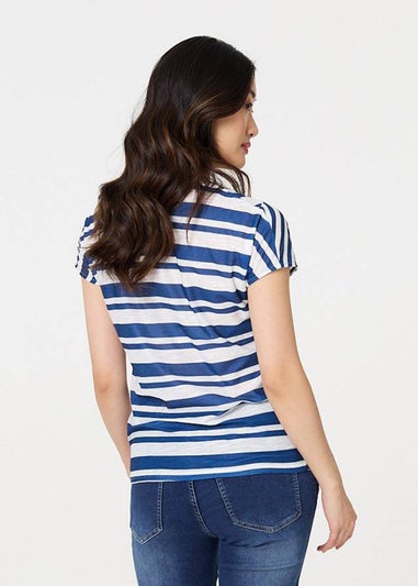 Izabel London Blue Striped Short Sleeve Relaxed T-Shirt