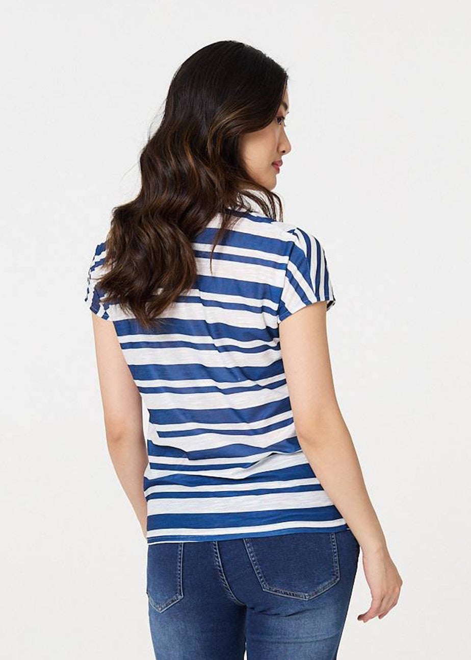 Izabel London Blue Striped Short Sleeve Relaxed T-Shirt