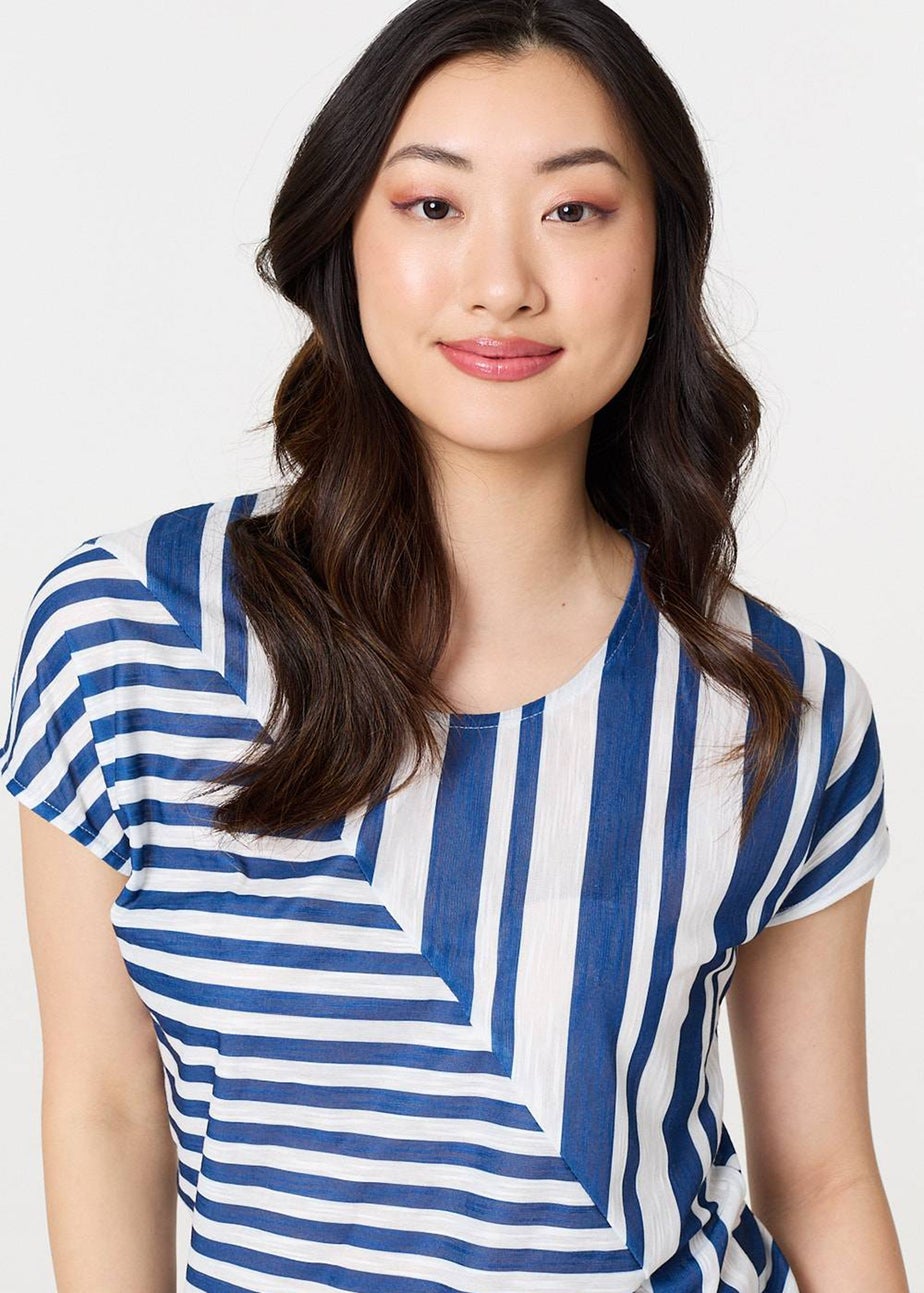 Izabel London Blue Striped Short Sleeve Relaxed T-Shirt