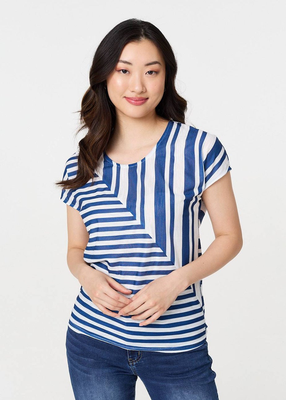Izabel London Blue Striped Short Sleeve Relaxed T-Shirt