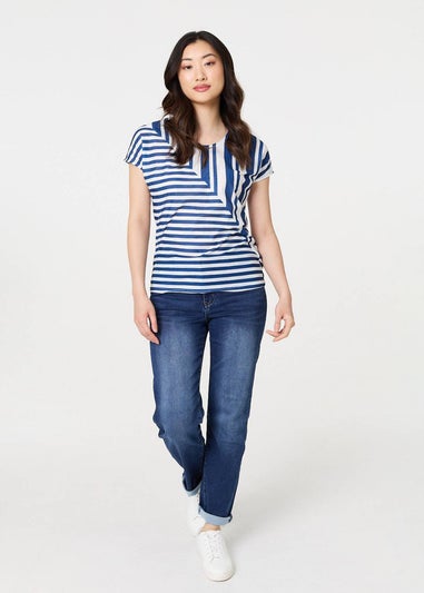 Izabel London Blue Striped Short Sleeve Relaxed T-Shirt