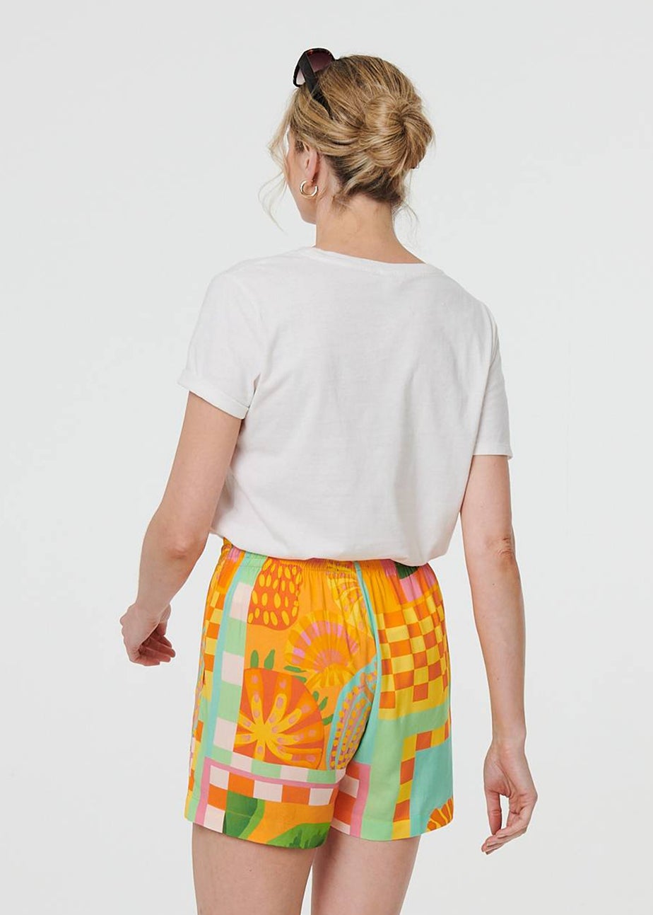 Izabel London Orange Patchwork Print Tie Waist Relaxed Shorts