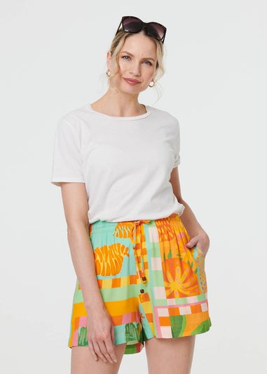 Izabel London Orange Patchwork Print Tie Waist Relaxed Shorts