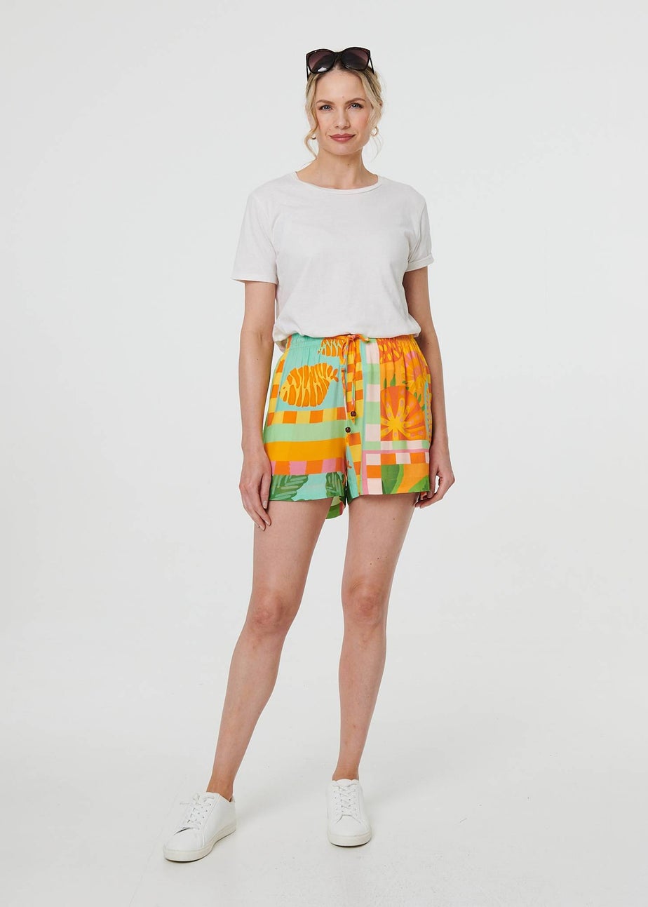 Izabel London Orange Patchwork Print Tie Waist Relaxed Shorts
