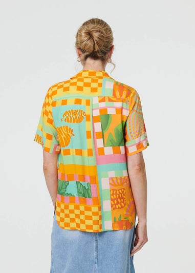 Izabel London Orange Patchwork Print Short Sleeve Boxy Shirt
