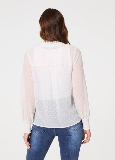 Izabel London Ivory Lace Trim High Neck Long Sleeve Blouse