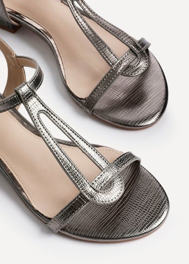 Linzi Lavish Grey Lizard T Bar Looped Low Block Sandal