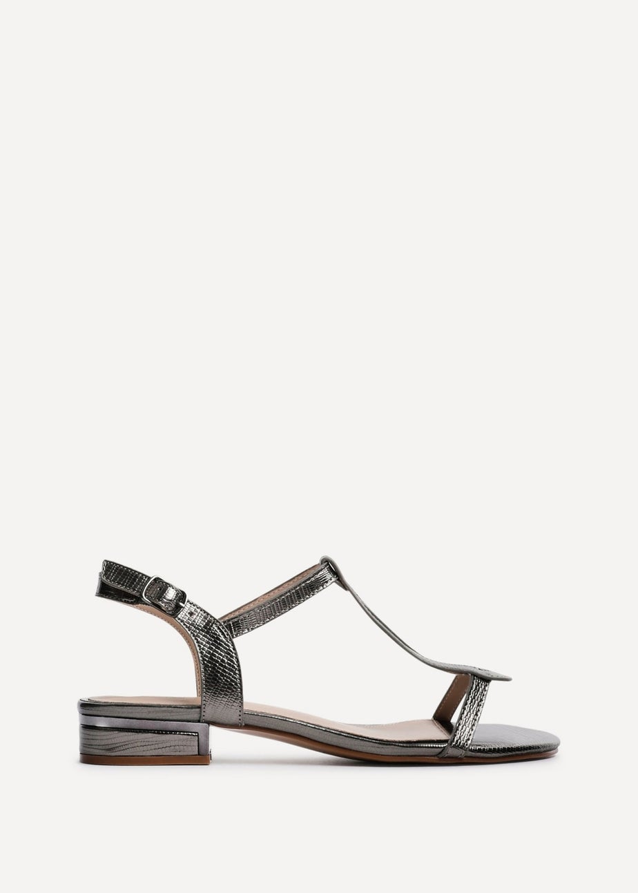 Linzi Lavish Grey Lizard T Bar Looped Low Block Sandal