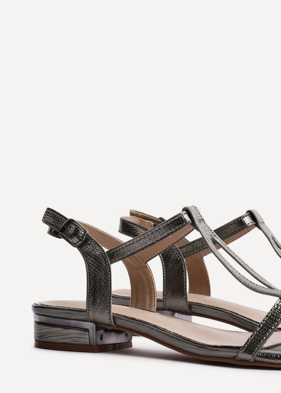 Linzi Lavish Grey Lizard T Bar Looped Low Block Sandal