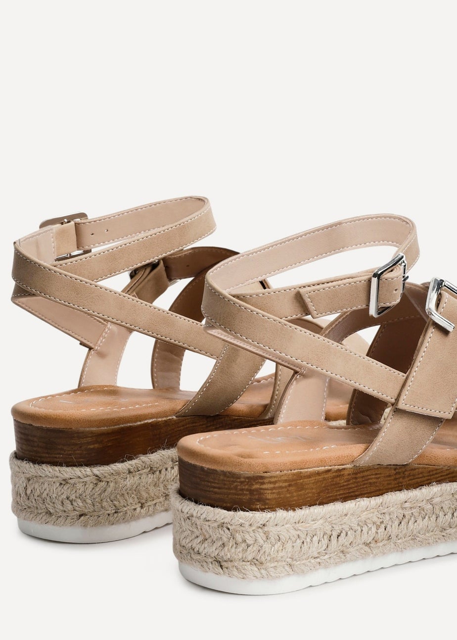 Linzi Autumn Beige Nubuck Strappy Flatform Sandal