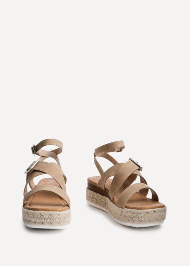 Linzi Autumn Beige Nubuck Strappy Flatform Sandal