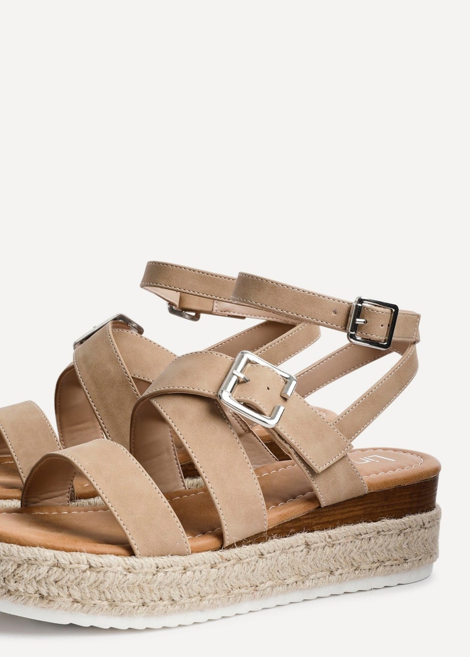 Linzi Autumn Beige Nubuck Strappy Flatform Sandal