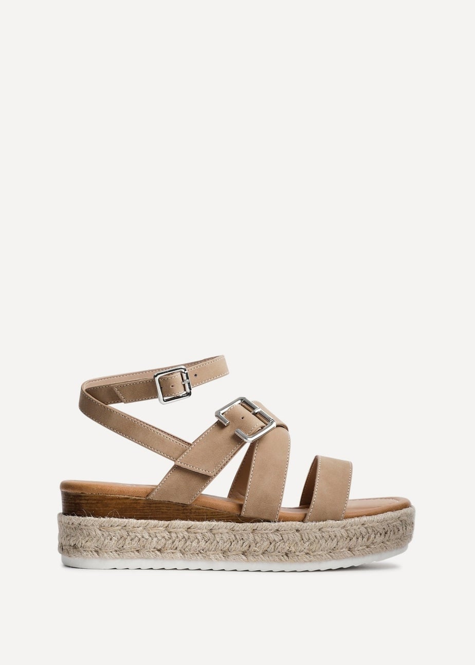 Linzi Autumn Beige Nubuck Strappy Flatform Sandal