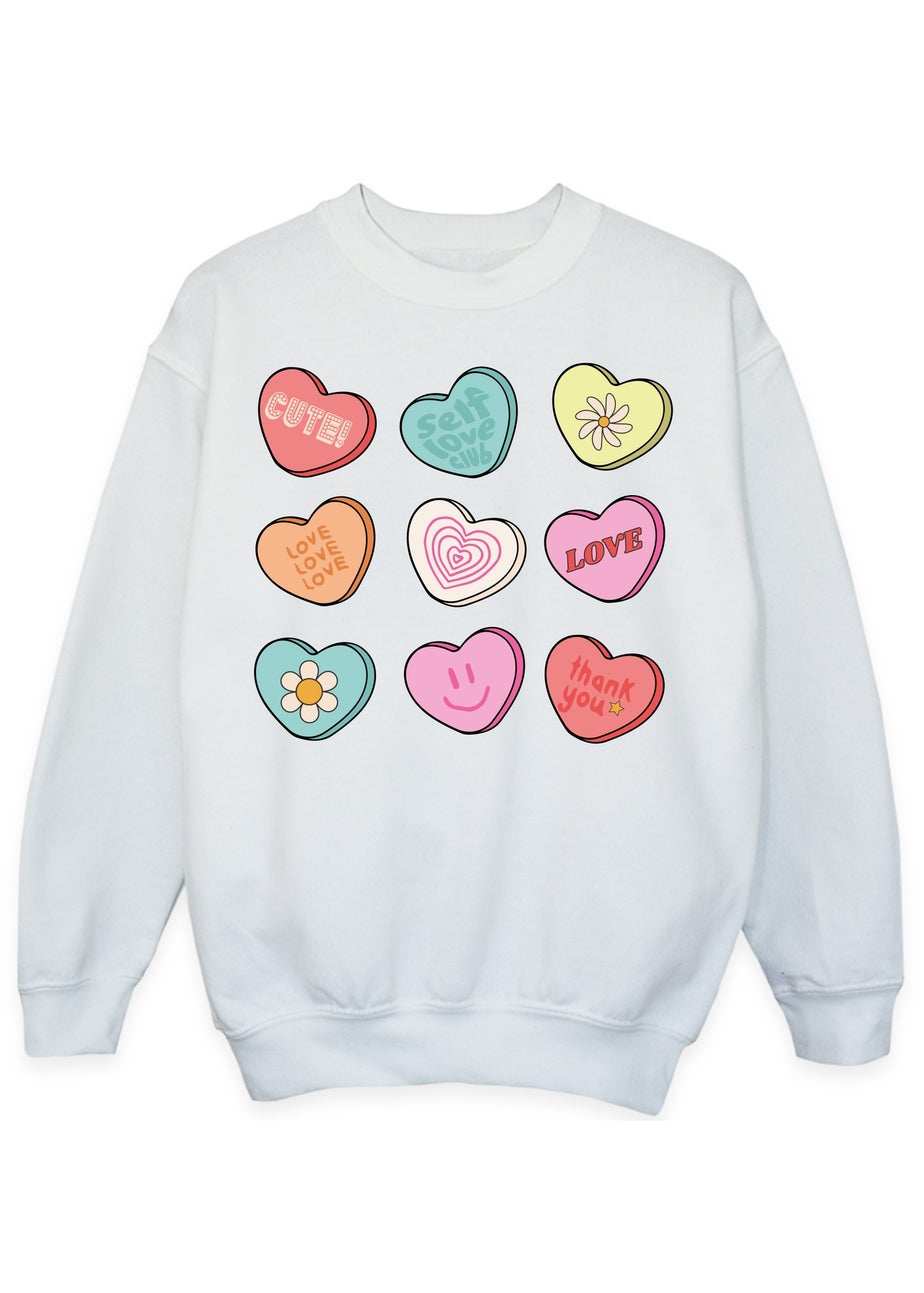 Brands In Love Candy Hearts Girls White Graphic Sweatshirt (3-13 Years)