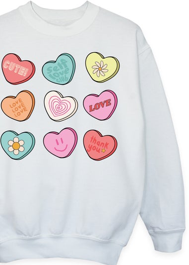 Brands In Love Candy Hearts Girls White Graphic Sweatshirt (3-13 Years)