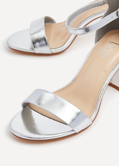 Linzi Legacy Wide Fit Silver Faux Leather Closed Black Block Heel