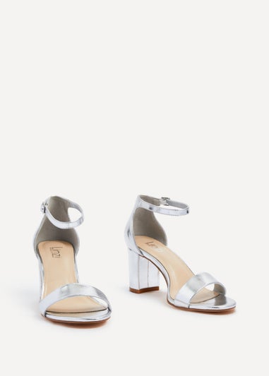 Linzi Legacy Wide Fit Silver Faux Leather Closed Black Block Heel