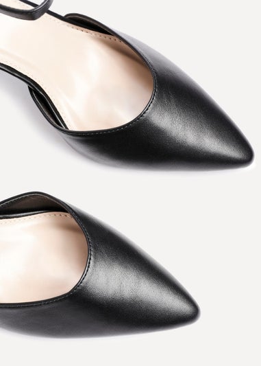 Linzi Leona Black Faux Leather Closed Back Block Heeled Court Shoe