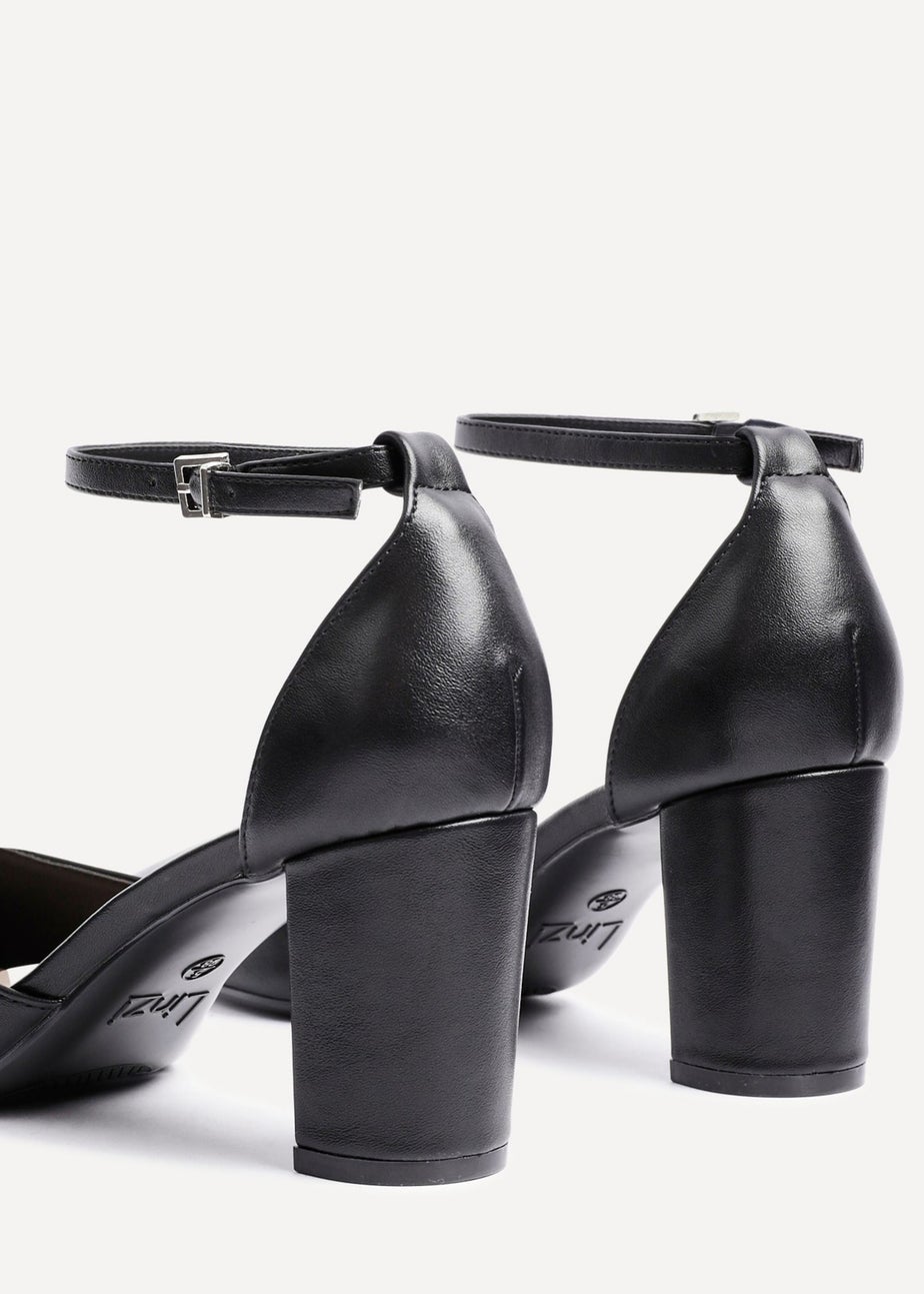 Linzi Leona Black Faux Leather Closed Back Block Heeled Court Shoe