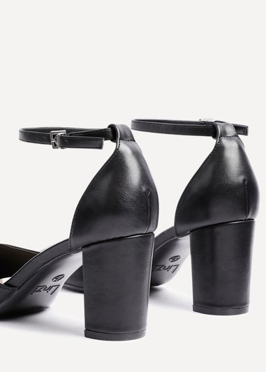 Linzi Leona Black Faux Leather Closed Back Block Heeled Court Shoe
