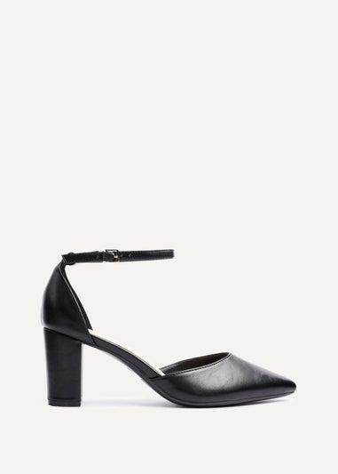 Linzi Leona Black Faux Leather Closed Back Block Heeled Court Shoe