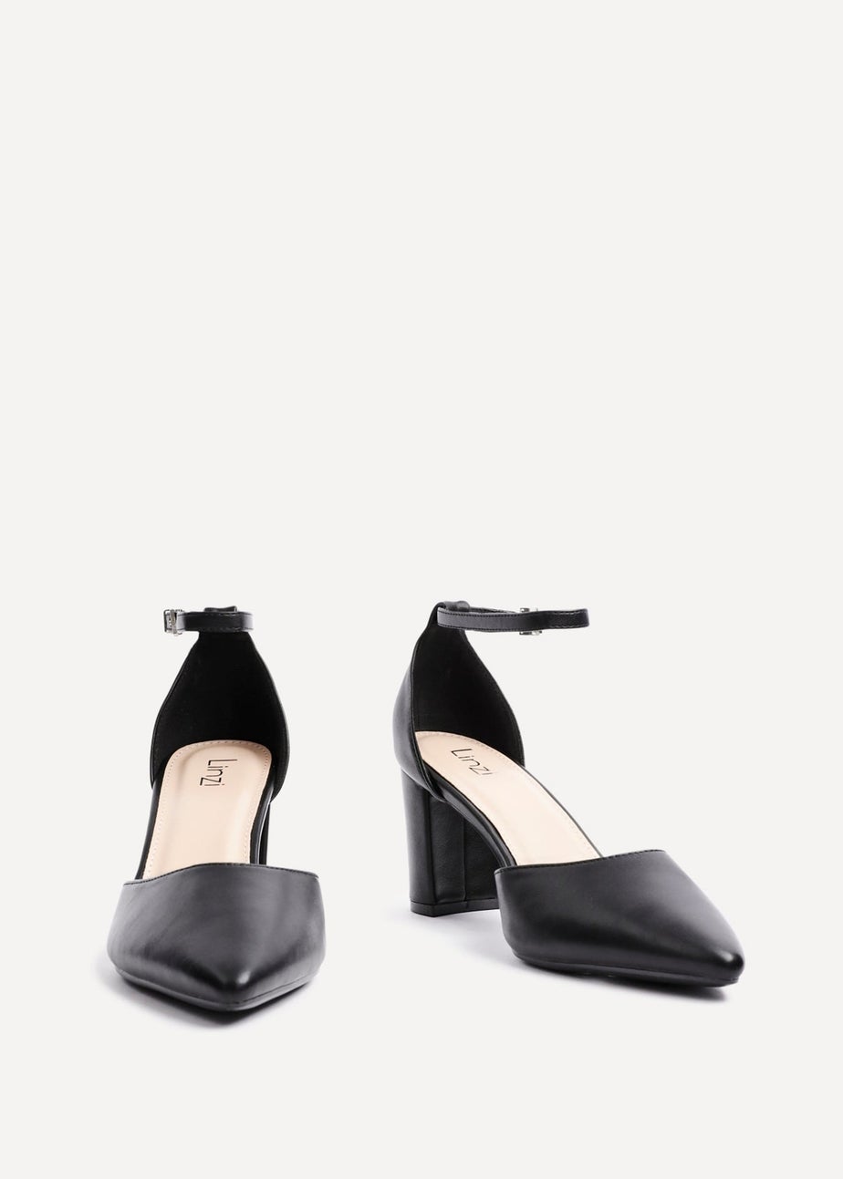 Linzi Leona Black Faux Leather Closed Back Block Heeled Court Shoe