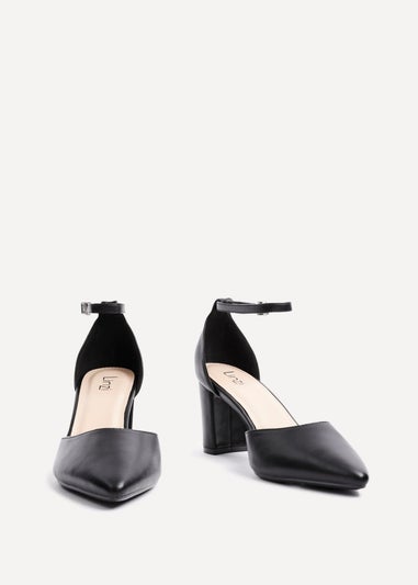 Linzi Leona Black Faux Leather Closed Back Block Heeled Court Shoe
