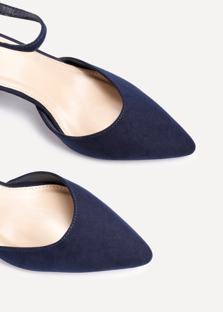 Linzi Leona Navy Faux Suede Closed Back Block Heeled Court Shoe
